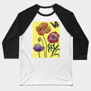 Pretty Poppies Yellow Watercolor Baseball T-Shirt